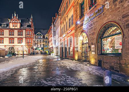 Marktplatz des winterlichen Coburg in Bayern Stockfoto