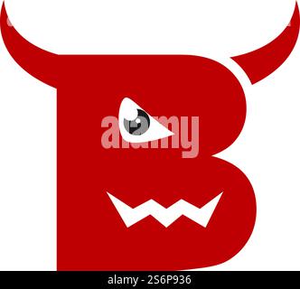 B Anfangsbuchstabe mit Teufelshorn-Logo-Vektordesign Stock Vektor