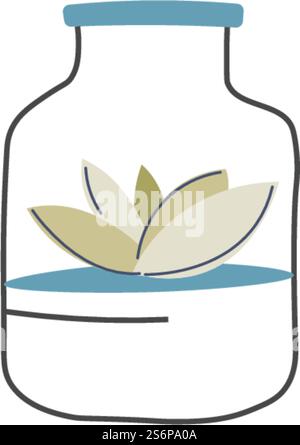 Pflanzen- und Botanikdekoration im Glas, isolierte dekorative Komposition für die Innenarchitektur. Gartenbau und Pflanzenpflege, Laub mit zarten Blütenblättern. Grün in der Orangerie. Vektor in abgewickelter Form. Blumendekoration im Glas, grüne Botanik-Pflanzen Stock Vektor