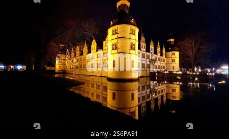 Schloss neuhaus in der Adventsnacht Stockfoto