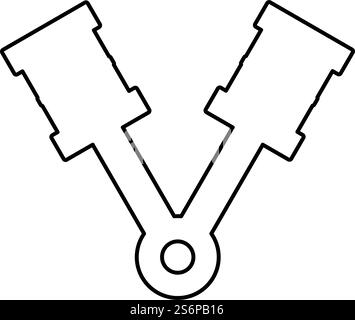 Kolben des Motors zwei Elemente mit Stangen ausgerichtet für Auto Kurbelwellenzylinder Nockenwellenkontur Umrisssymbol schwarze Farbe Vektor Illustration flache Art einfaches Bild. Kolben des Motors zwei Elemente mit Stangen ausgerichtet für Auto Kurbelwellenzylinder Nockenwellenkontur Umrisssymbol schwarze Farbe Vektor Illustration flache Stil Bild Stock Vektor