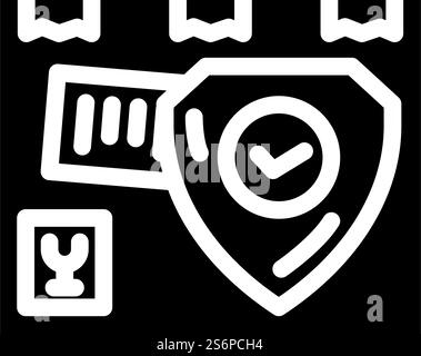Symbolvektor der Glyphe des Frachtschutzes. Ladungsschutzschild. Schwarze Abbildung des isolierten Kontursymbols. Illustration des Symbols für die Glyphe des Frachtschutzes Stock Vektor