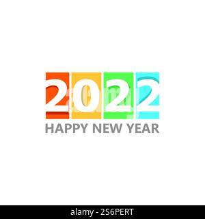 Happy New Year 2022 Textdesign. Titelseite des Geschäftskalenders für 2022 mit Wünschen. Broschürendesign Vorlage Kartenbanner. Vektorabbildung. Isoliert auf weißem Hintergrund. Stock Vektor