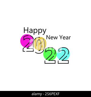 Happy New Year 2022 Textdesign. Titelseite des Geschäftskalenders für 2022 mit Wünschen. Broschürendesign Vorlage Kartenbanner. Vektorabbildung. Isoliert auf weißem Hintergrund. Stock Vektor