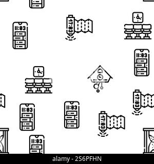 Uhr Und Uhr Zeit Ausrüstung Vektor Nahtlose Muster Dünne Linie Illustration. Uhr Und Uhr Zeitausrüstung Vektor Nahtloses Muster Stock Vektor