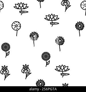 Blume Natürliche Aromatische Pflanze Vektor Nahtlose Muster Dünne Linie Illustration. Blume Natürliche Aromatische Pflanze Vektor Nahtlose Muster Stock Vektor