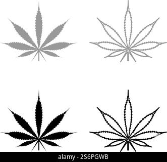 Blatt Cannabis Marihuana Hanf Set Icon grau schwarz Farbe Vektor Illustration Bild einfache flache Art feste Füllung Umriss Kontur Linie dünn. Blatt Cannabis Marihuana Hanf Set Icon grau schwarz Farbe Vektor Illustration Bild flache Art solide Füllung Umriss Kontur Linie dünn Stock Vektor