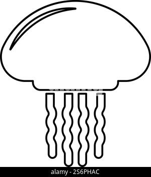 Medusa Quallen Kontur Umrisssymbol Schwarz Farbe Vektor Illustration flache Art einfaches Bild. Medusa Quallen Kontur Umrisssymbol schwarze Farbe Vektor Illustration flache Stil Bild Stock Vektor