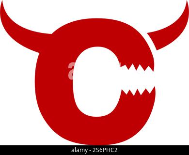 C Anfangsbuchstabe mit Teufelshorn-Logo-Vektor-Design Stock Vektor