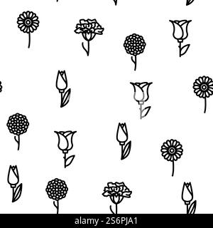 Blume Natürliche Aromatische Pflanze Vektor Nahtlose Muster Dünne Linie Illustration. Blume Natürliche Aromatische Pflanze Vektor Nahtlose Muster Stock Vektor