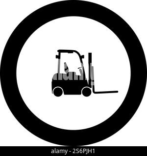 Gabelstapler Gabelstapler Lager LKW Silhouette Symbol im Kreis rund schwarz Farbe Vektor Illustration Bild solide Umriss Stil einfach. Gabelstapler Gabelstapler Lager LKW Silhouette Symbol im Kreis Runde schwarze Farbe Vektor Illustration Bild solide Umrissstil Stock Vektor