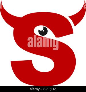S Anfangsbuchstabe mit Teufelshorn-Logo-Vektor-Design Stock Vektor