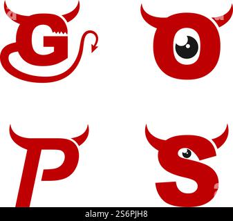 Anfangsbuchstabe mit Devil Horn Logo Vektor flach Design Stock Vektor