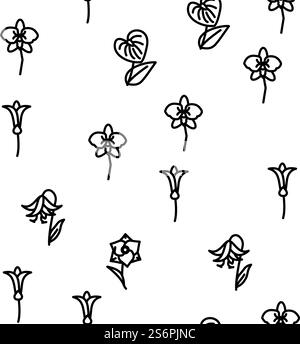 Blume Natürliche Aromatische Pflanze Vektor Nahtlose Muster Dünne Linie Illustration. Blume Natürliche Aromatische Pflanze Vektor Nahtlose Muster Stock Vektor