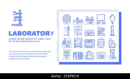 Laborgeräte Für Analyse Landing Web Page Header Banner Template Vektor Digitale Waagen Und Mikroskop, Elektronische Zentrifuge Und Heizplatte, Autoklav Shaker Laborwerkzeuge Illustration. Laborausrüstung Für Analyse-Landerscheinsatz-Vektor Stock Vektor