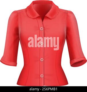 Bluse Damenmode rot. Weiche Textilbluse. Realistischer 3D-Vektor. Bluse Damenmode rot Stock Vektor