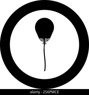 Ballon Airball mit Schnur Seil aufblasbares Helium-Symbol im Kreis Runde schwarze Farbe Vektor Illustration Bild solide Umrissart einfach. Ballon Airball mit Schnur Seil aufblasbares Helium-Symbol im Kreis Runde schwarze Farbe Vektor Illustration Bild solide Umrissart Stock Vektor