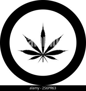 Blatt Cannabis Marihuana Hanf Icon im Kreis Runde schwarze Farbe Vektor Illustration Bild solide Umrissstil einfach. Blatt Cannabis Marihuana Hanf Icon im Kreis Runde schwarze Farbe Vektor Illustration Bild solide Umrissstil Stock Vektor