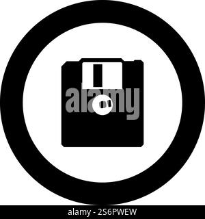 Diskette Diskettenlaufwerk-Speicherkonzept Symbol im Kreis rund schwarz Vektor Illustration Bild einfarbig Kontur Stil einfach. Diskettenlaufwerk Diskettenlaufwerk-Speicherkonzept Symbol im Kreis rund schwarz Vektor Illustration Bild durchgezogene Kontur Stil Stock Vektor