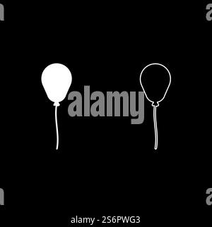 Ballon Airball mit Schnur Seil aufblasbares Helium Symbol weiße Farbe Vektor Illustration flache Art einfacher Bildsatz. Ballon Airball mit Schnur Seil aufblasbares Helium Icon weiße Farbe Vektor Illustration flache Art Bildsatz Stock Vektor