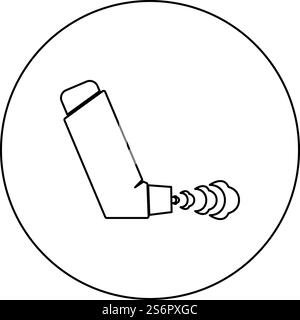 Hand-Inhalator-Spray für die Behandlung Asthma Husten Entlastung Konzept Inhalation allergischer Patient Symbol im Kreis rund schwarz Farbe Vektor Illustration Bild Umriss Kontur Linie dünn Stil einfach. Hand-Inhalator-Spray für die Behandlung Asthma Husten Entlastung Konzept Inhalation allergischer Patient Symbol im Kreis rund schwarze Farbe Vektor Illustration Bild Umriss Kontur Linie dünn Stil Stock Vektor
