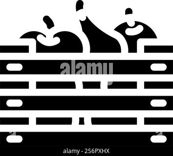 Früchte in Box Glyphe Symbol Vektor. Schild „Obst in Box“. Schwarze Abbildung des isolierten Kontursymbols. Früchte in Box Glyphe Symbol Vektor Illustration Stock Vektor