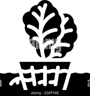 Hydroponik landwirtschaftliche Pflanze Glyphe Symbol Vektor. Hydrokultur-Landpflanzenzeichen. Schwarze Abbildung des isolierten Kontursymbols. Hydroponik landwirtschaftliche Pflanze Glyphe Symbol Vektor Illustration Stock Vektor