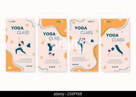 Yoga- und Meditationsgeschichten bearbeitbarer quadratischer Hintergrund geeignet für Social Media, IG Feed, Karte, Grußkarten, Print- und Internet-Werbung Stock Vektor