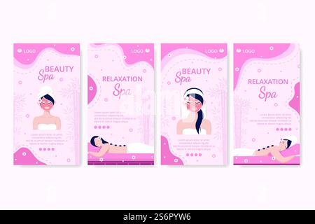 Beauty Spa und Yoga Geschichten editierbar von quadratischen Hintergrund geeignet für Social Media, Feed, Karte, Grüße, Print und Web-Internet-Anzeigen Stock Vektor