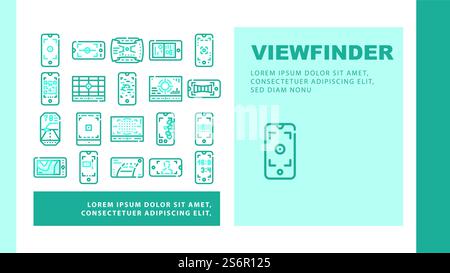 Sucher Smartphone-Funktion Landing Webseite Header Banner Vorlage Vektor Fotokamera Sucher Für Dokument- Und Horizontfotografie, Qr Und Barcode Scannen, Thermische Illustration. Sucher Smartphone-Funktion Landing Header Vektor Stock Vektor