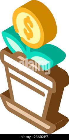 Isometrische Symbolvektoren mit steigenden Kosten. Zeichen für steigende Ausgaben. Isolierte Symboldarstellung. Isometrische Vektorgrafik für steigende Kosten Stock Vektor