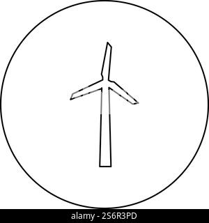 Windgenerator Symbol im Kreis rund schwarz Farbe Vektor Illustration Bild Kontur Linie dünn Stil einfach. Windgenerator-Symbol im Kreis rund schwarz Vektor-Illustration Bild Kontur Kontur Linie dünn Stil Stock Vektor