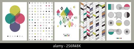 Moderne Deckschablone. Abstraktes Design, farbenfrohes rundes Dreieck-Mosaik. Schweizer Moderne Stil, Vintage Vektor Banner Hintergrund. Illustraton modernes Banner mit geometrischem Muster. Moderne Deckschablone. Abstraktes Design, farbenfrohes rundes Dreieck-Mosaik. Schweizer Moderne Stil, Vintage Vektor Banner Hintergrund Stock Vektor