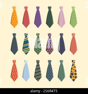Krawattenkollektion. Buntes Business Schal für Mann grell Vektor verschiedene Krawatten Set. Professionelle Krawatte formell, Krawatte Krawatte Textil Kollektion Illustration. Krawattenkollektion. Buntes Business Schal für Mann grell Vektor verschiedene Krawatten Set Stock Vektor
