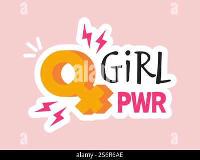 Weibliches Emblem. Mädels Macht, Frauen Tag positive Marke. Feminismus oder Frauenrechte, Frauenvektorzeichen. Illustration Power Girl Schriftzug. Weibliches Emblem. Mädels Macht, Frauen Tag positive Marke. Feminismus oder Frauenrechte, Frauenvektorzeichen Stock Vektor