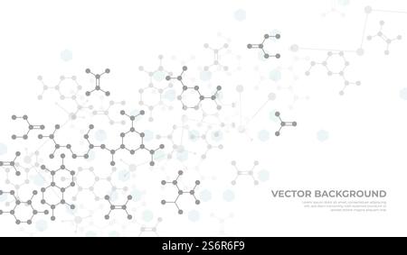 Molekularer Strukturhintergrund. Chemie, Medizin oder dna-Forschung. Graues chemisches Biochemielabor, Biotechnologie neuere Vektorvorlage. Banner Gentechnik Chemie. Molekularer Strukturhintergrund. Chemie, Medizin oder dna-Forschung. Graues chemisches Biochemielabor, Biotechnologie neuere Vektorvorlage Stock Vektor