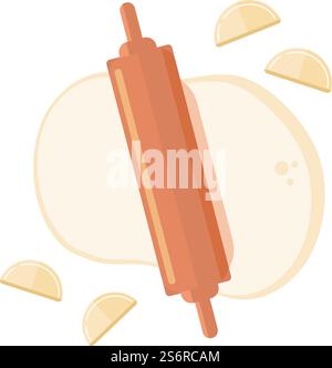 Kochenknödel. Kochprozess der chinesischen koreanischen oder japanischen Küche. Populäre asiatische Lebensmittelzubereitung, Teig wird mit Rolling Pin Vektor Illustration ausgerollt. Zubereitung und Kochen von Rollen. Kochenknödel. Kochprozess der chinesischen koreanischen oder japanischen Küche. Populäre asiatische Lebensmittelzubereitung, Teig wird mit Rolling Pin Vektor Illustration ausgerollt Stock Vektor
