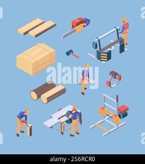 Holzarbeit. Reparaturarbeiter Holzproduktion Schreinerbauer Wandinstallation Vektor Sägewerkwerkzeuge. Abbildung zur Reparatur von Zimmermannsarbeitern. Holzarbeit. Reparaturarbeiter Holzproduktion Schreinerbauer Wandinstallation Vektor Sägewerkwerkzeuge Stock Vektor