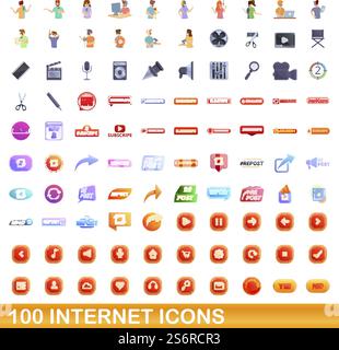 100 Internet-Symbole eingestellt. Zeichentrickillustration von 100 Internet-Icons Vektorsatz isoliert auf weißem Hintergrund. 100 Internet-Icons im Cartoon-Stil Stock Vektor