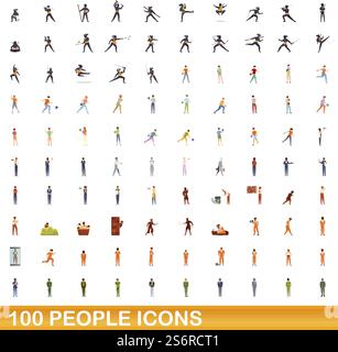 100 Symbole für Personen eingestellt. Zeichentrickillustration von 100 Menschen Icons Vektor auf weißem Hintergrund isoliert gesetzt. 100 Personen Ikonen gesetzt, Cartoon-Stil Stock Vektor