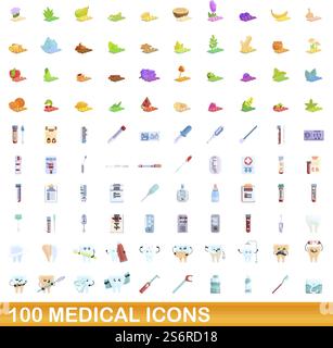 100 medizinische Symbole gesetzt. Zeichentrickillustration von 100 medizinischen Ikonen Vektor-Satz isoliert auf weißem Hintergrund. 100 medizinische Ikonen Set, Zeichentrickstil Stock Vektor