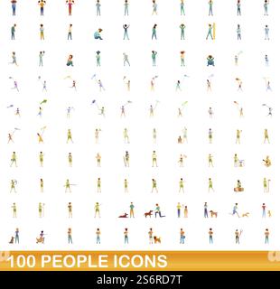100 Symbole für Personen eingestellt. Zeichentrickillustration von 100 Menschen Icons Vektor auf weißem Hintergrund isoliert gesetzt. 100 Personen Ikonen gesetzt, Cartoon-Stil Stock Vektor