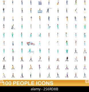 100 Symbole für Personen eingestellt. Zeichentrickillustration von 100 Menschen Icons Vektor auf weißem Hintergrund isoliert gesetzt. 100 Personen Ikonen gesetzt, Cartoon-Stil Stock Vektor
