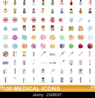 100 medizinische Symbole gesetzt. Zeichentrickillustration von 100 medizinischen Ikonen Vektor-Satz isoliert auf weißem Hintergrund. 100 medizinische Ikonen Set, Zeichentrickstil Stock Vektor