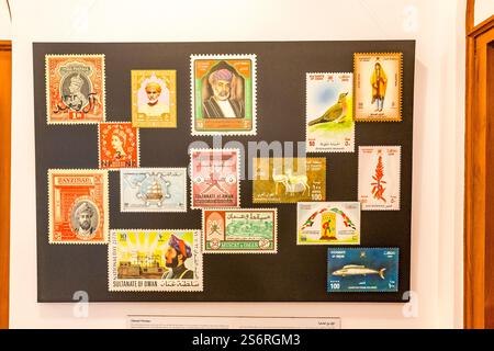 Briefmarkensammlung, Bait al Zubair, Museum, ehemaliges Herrenhaus der Familie Zubair, Maskat, Oman, Arabische Halbinsel, Naher Osten, Asien Stockfoto