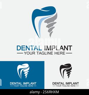 Zahnimplantat Logo Vektor Designs Konzept , Dental Clinic & Care Logo-Vorlage Stock Vektor