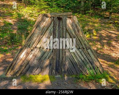 Holzkohlebrennerweg bei Schloss Fleckenstein, Lembach, Unterrhein, Elsass, Vogesen, Grand Est, Elsass-Champagne-Ardenne-Lothringen Stockfoto