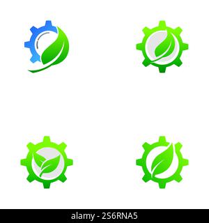 Design-Element mit dem grünen Blatt des Gear Icon Stock Vektor