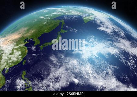 Erde aus dem Weltraum. Nord- und Ostasien. Japan, Russland, Nordkorea, Südkorea, China, Taiwan. Elemente dieses Bildes, bereitgestellt von der NASA. Stockfoto