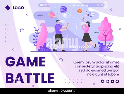 VR-Brille mit Virtual Reality-Spiel Broschüre Vorlage Flat Design Illustration editierbar von quadratischen Hintergrund für Social Media, Grußkarte oder Web Stock Vektor